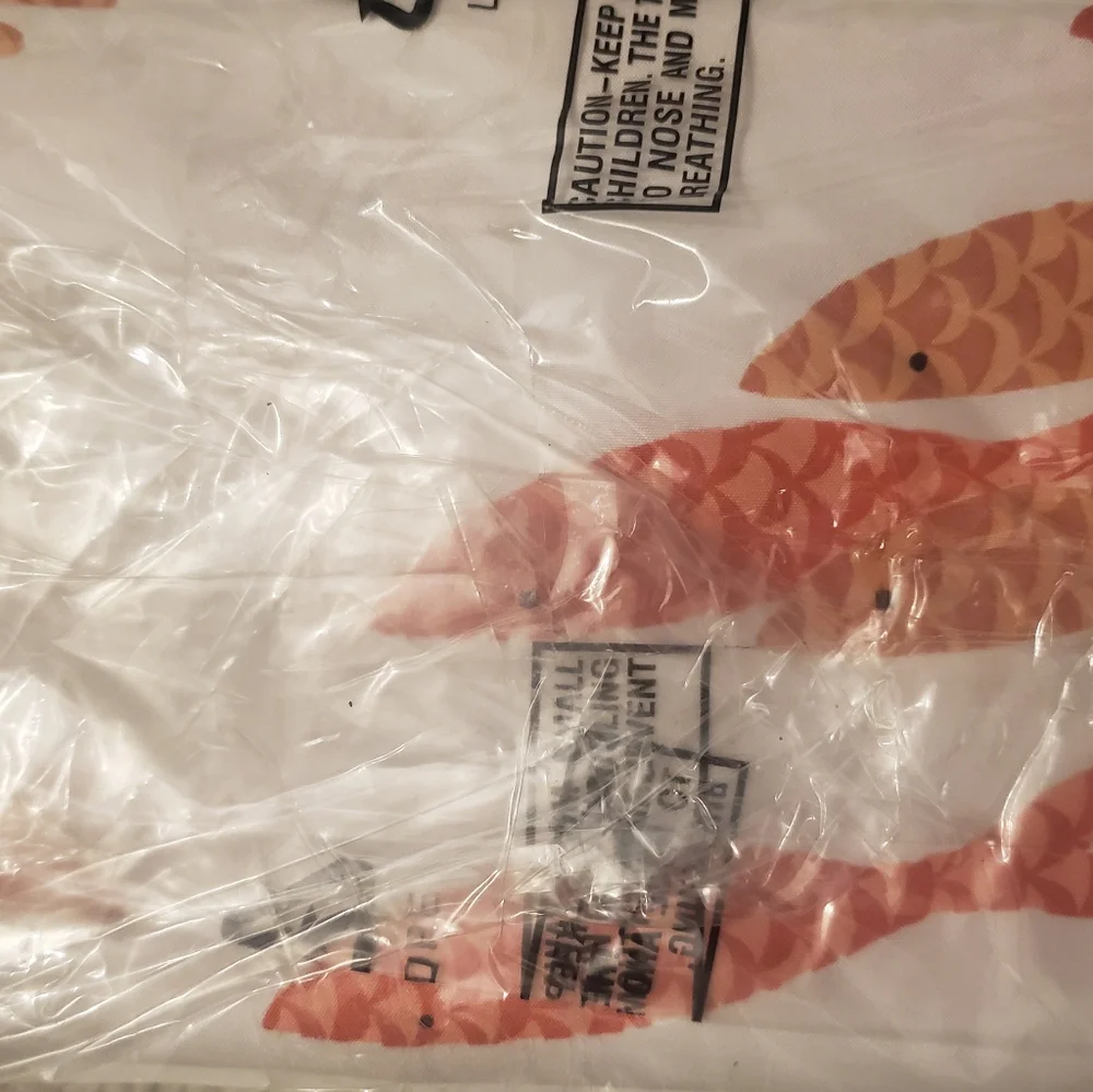 Shower Curtain With 12 Hooks  70x72 Silver Hooks White Orange Salmon Fish Print